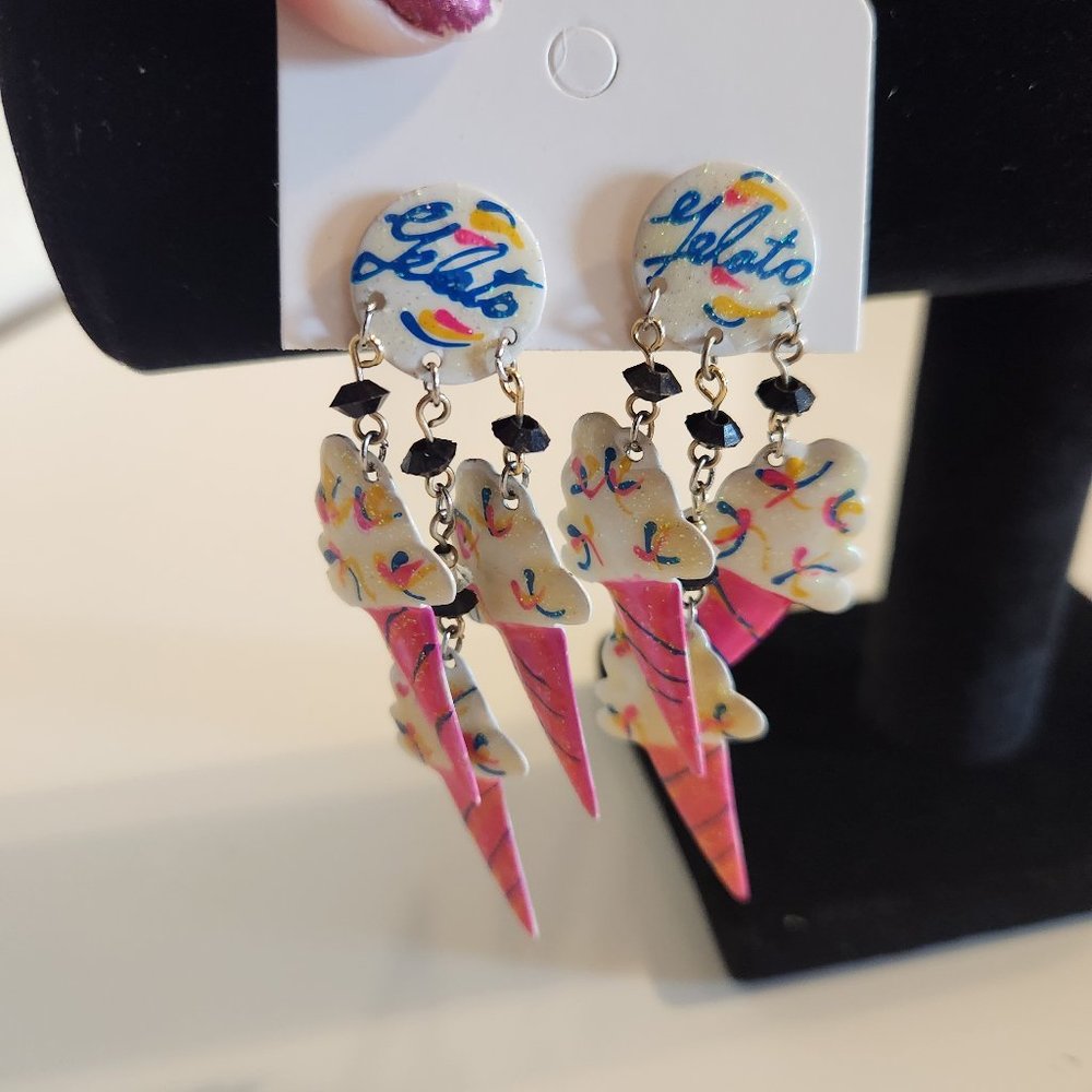 Pink and White Ice Cream Earrings